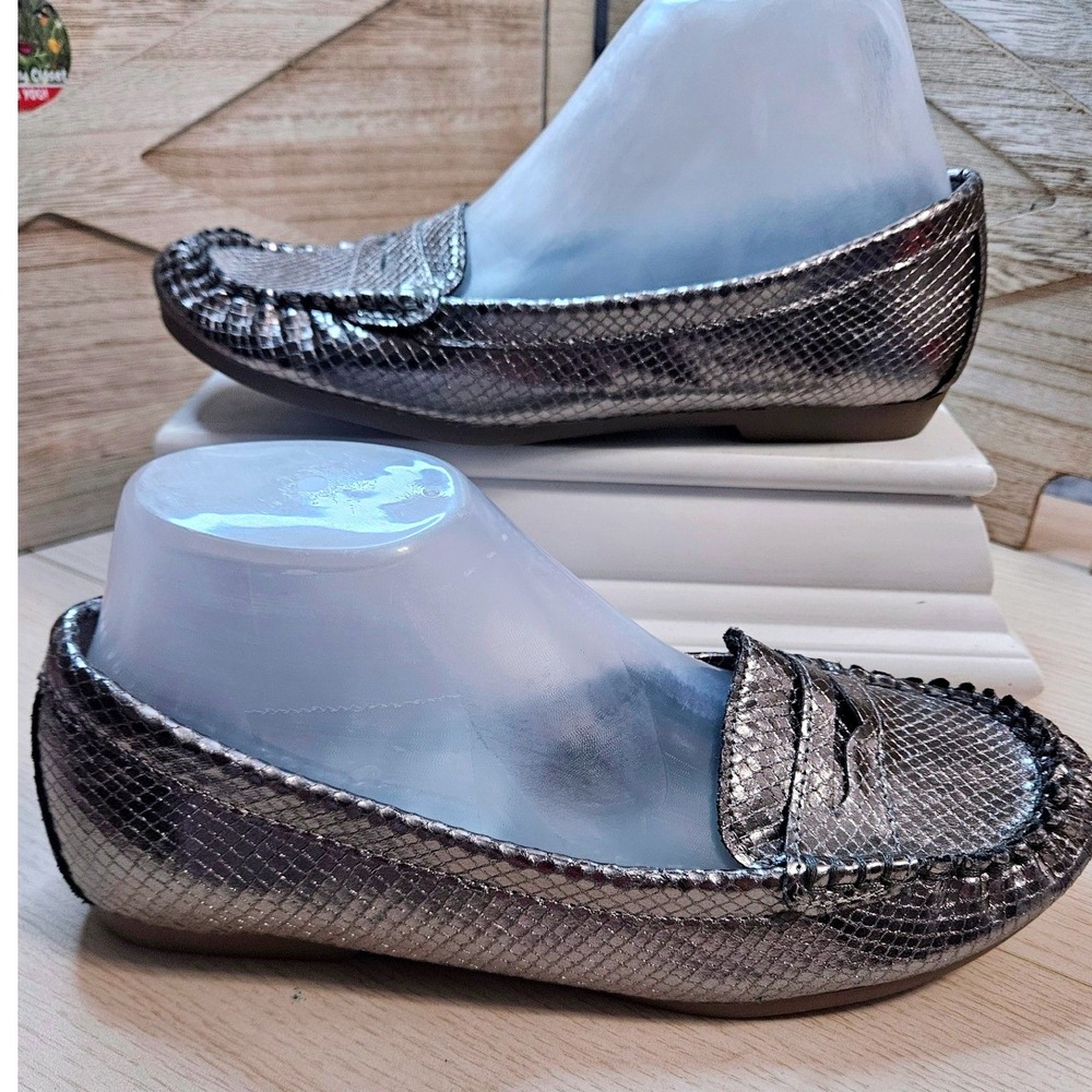 LifeStride 8.5 Simply Comfort Loafer Slip-on Women Silver Snake Embossed #529
